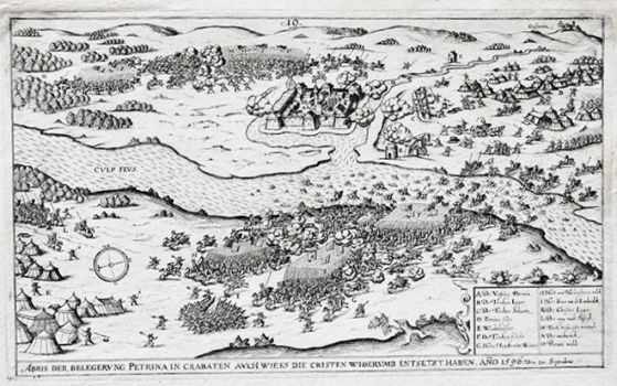 SIEBMACHER, JOHANN (HANS) AMBROSIUS: VEDUTE DER BESETZUNG DER STADT PETRINJA